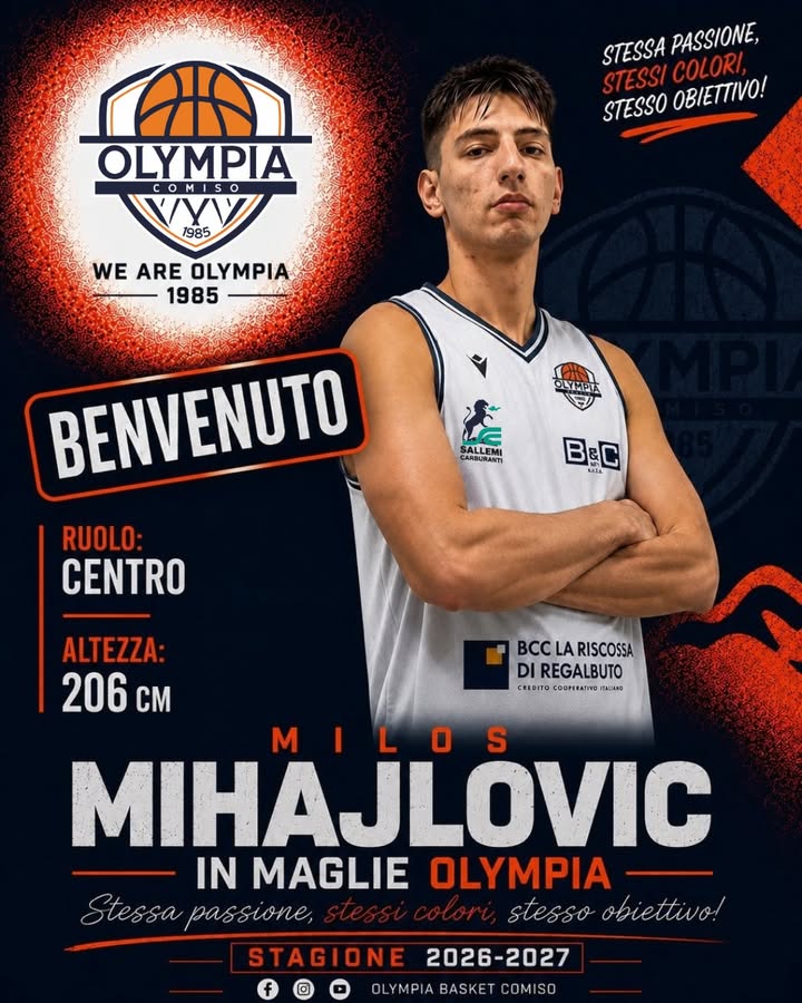 💣  NUOVO RINFORZO PER IL ROSTER 2026-27: BENVENUTO MILOS MIHAJLOVIC!  🏀