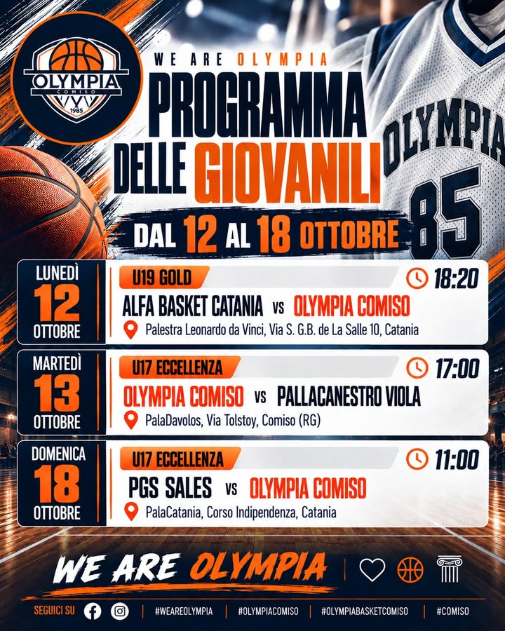 📅 PROGRAMMA DELLE GIOVANILI DAL 12 AL 18 OTTOBRE 📅