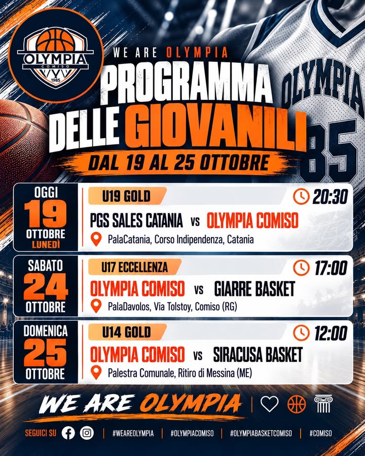 📅 PROGRAMMA DELLE GIOVANILI DAL 19 AL 25 OTTOBRE 📅