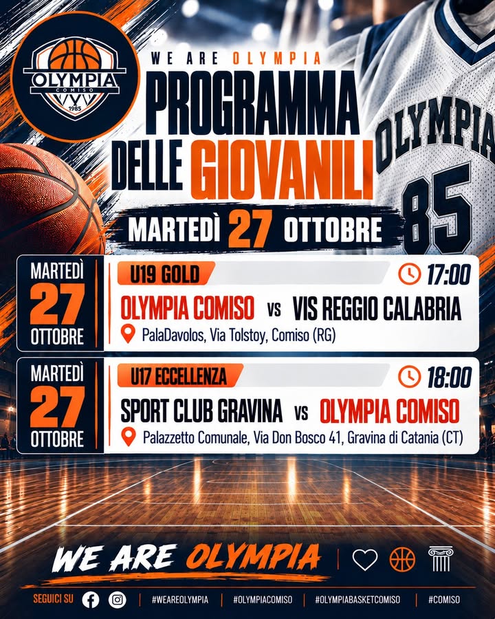 📅 PROGRAMMA DELLE GIOVANILI DAL 26 AL 31 OTTOBRE 📅